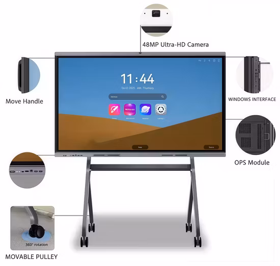 65 pouces Android 4 + 32g et Win10 9e génération I5 8g + 128g Écran tactile 4K Panneau LCD École Écriture TV Enseignement Publicité Affichage Tableau blanc numérique intelligent interactif